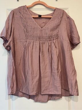 SHEIN Dusty Mauve V-Neck Smocked Peasant Blouse